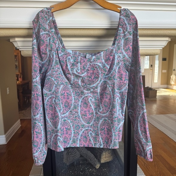 NWT J. Crew Paisly Puff Sleeve Sweetheart Neckline Cotton Spring Blouse Size 12 - Picture 1 of 8